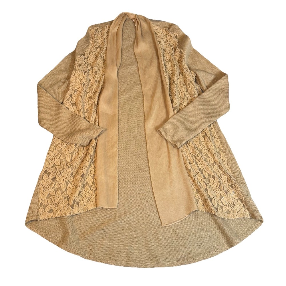 Chicos Luxe Lace Harriet Cardigan Sweater Camel Womens Size 4/2XL/22 Wool Mohair